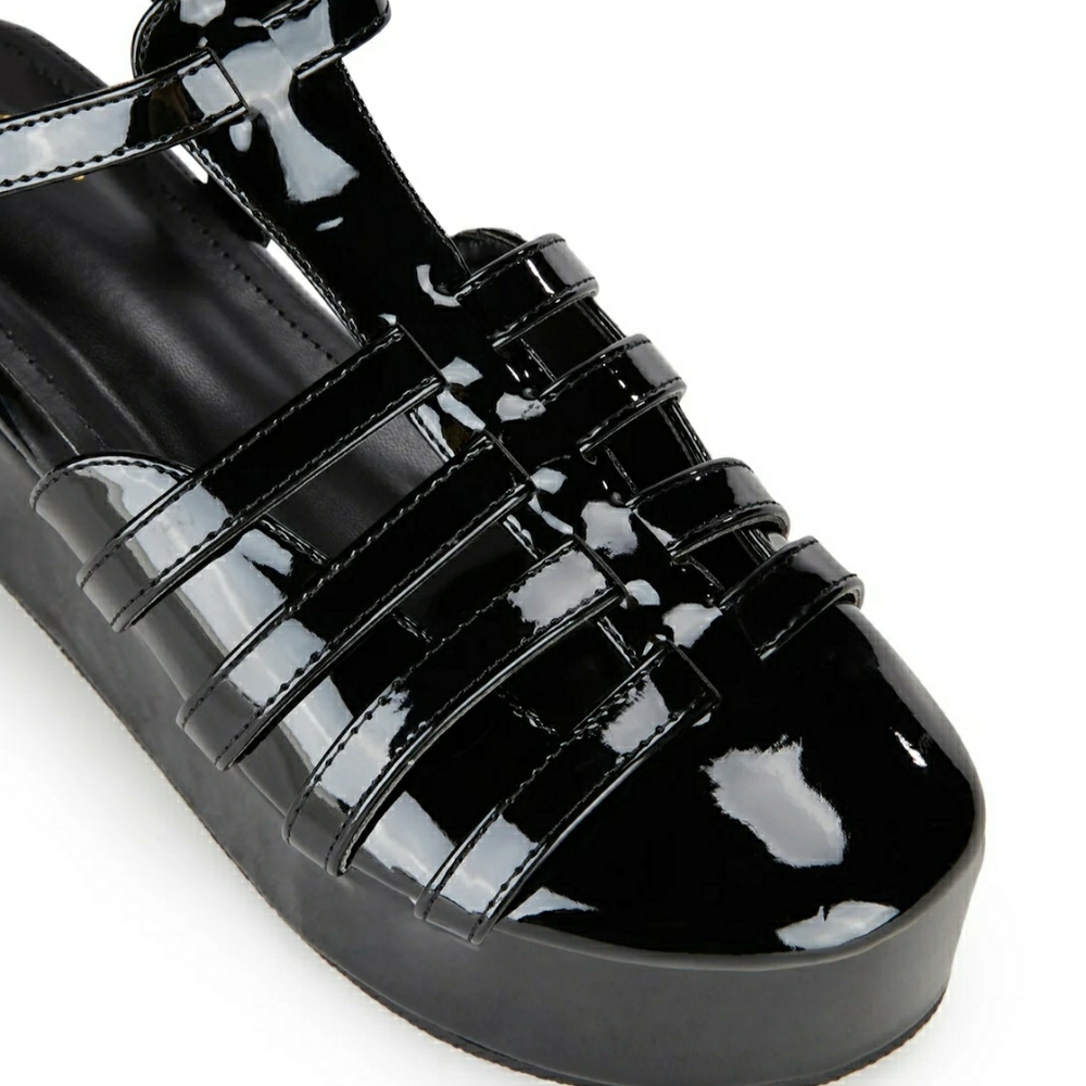 Dolls Kill / Lady Go Diva Black Patent Leather Platform Sandals Wmn Size 8.5 NWT